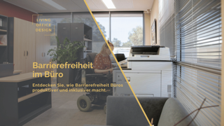 Mitarbeiterin im Rollstuhl in einem barrierefreien Büro