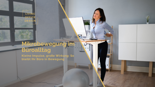 Frau bei Dehnübung am höhenverstellbaren Schreibtisch